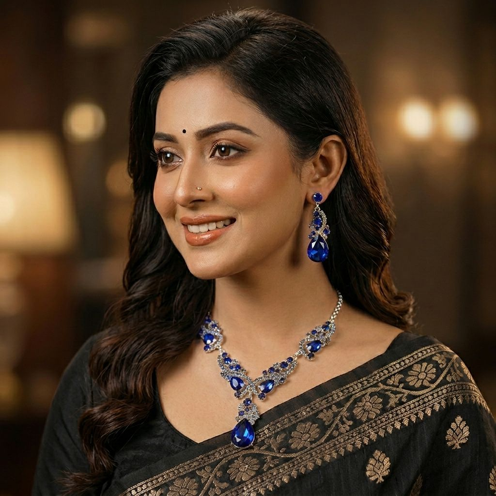 Diamond Cut Crystal Jewelry Set ( Blue )
