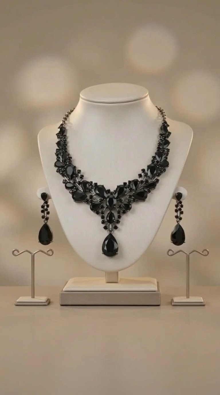 Imported Black Stone Diamond Cut Crystal Necklace