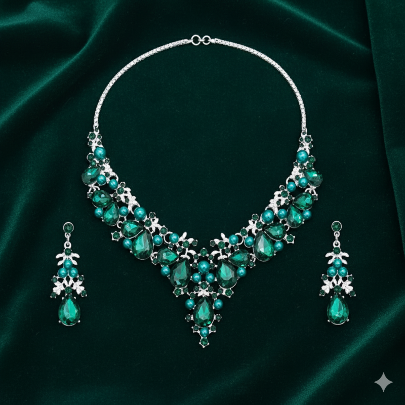 Diamond Cut Crystal Party Set ( Green )