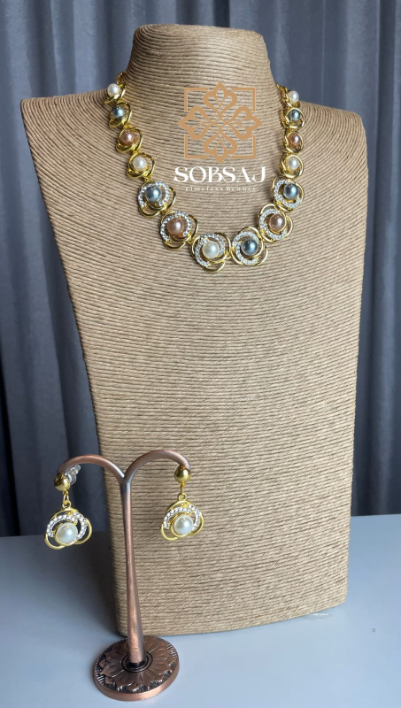 Artificial Pearl Necklace ( Golden )