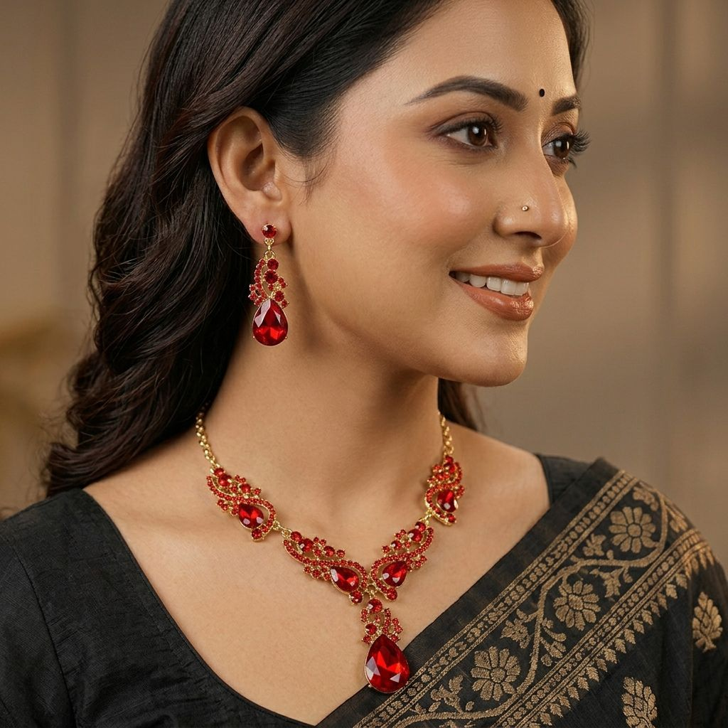 Diamond Cut Crystal Jewelry Set ( Red )