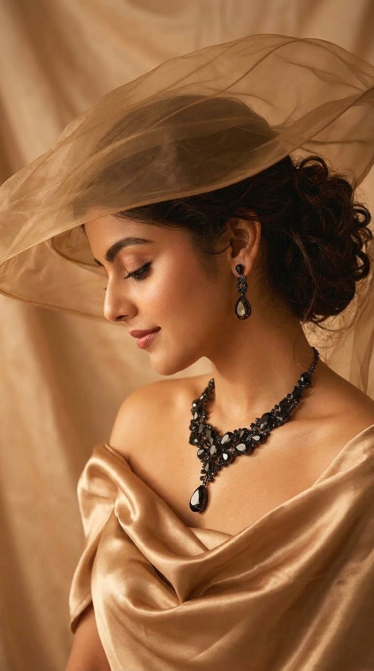 Imported Black Stone Diamond Cut Crystal Necklace ছবি 2