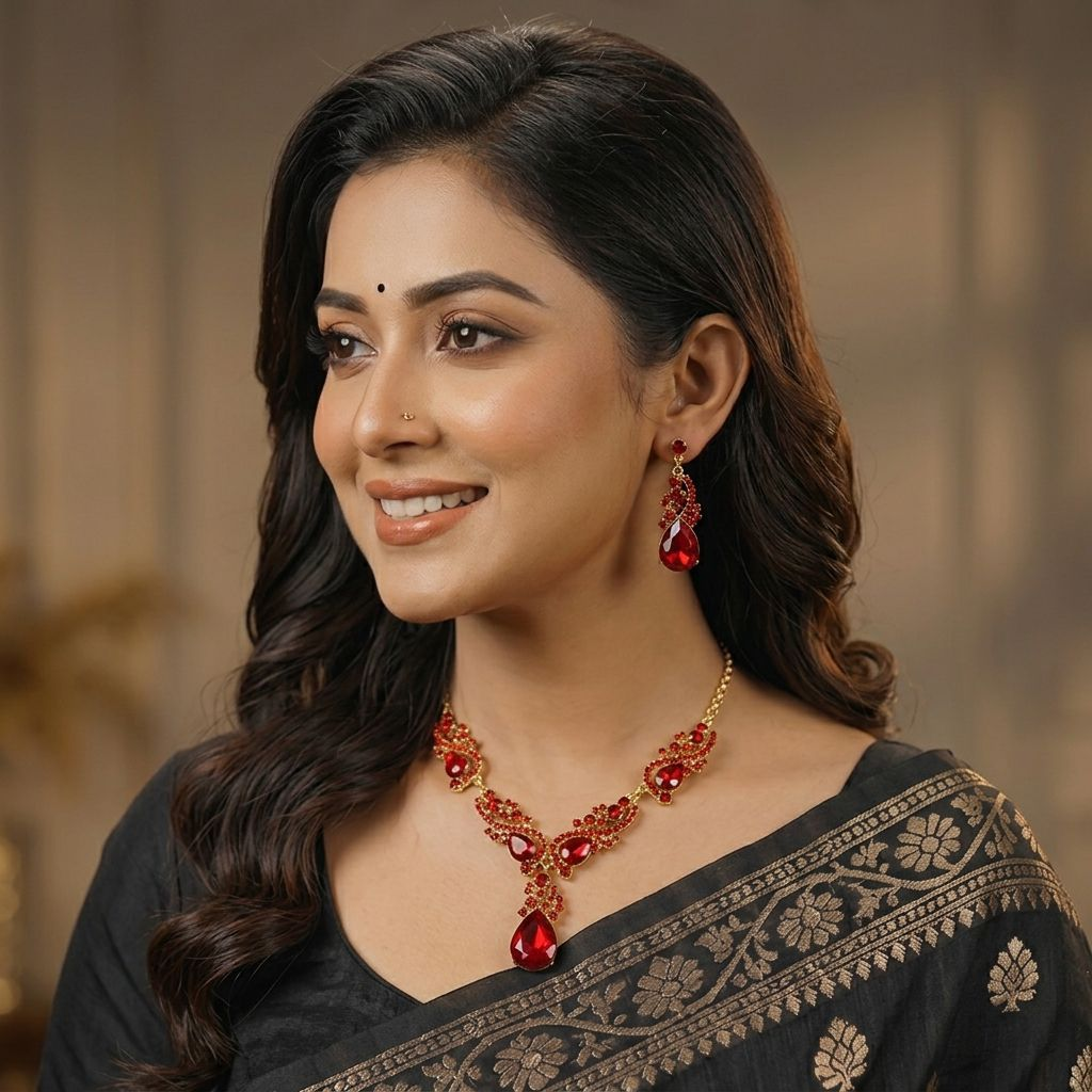 Diamond Cut Crystal Jewelry Set ( Red )