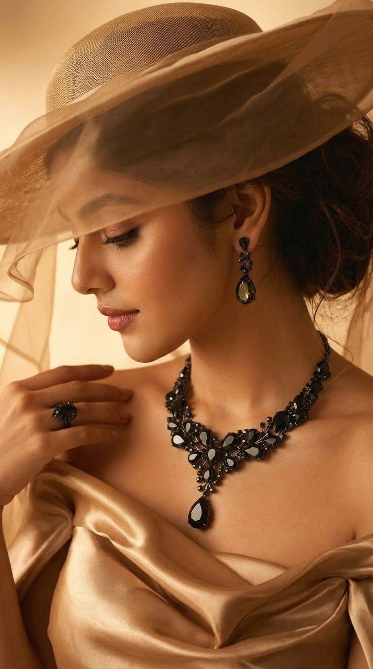 Imported Black Stone Diamond Cut Crystal Necklace ছবি 11