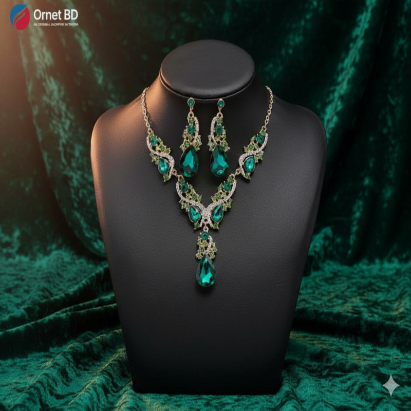 Diamond Cut Crystal Jewelry Set ( Green )