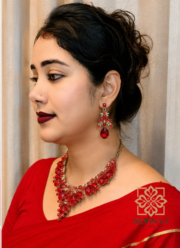 Diamond Cut Crystal Party Set ( Red)
